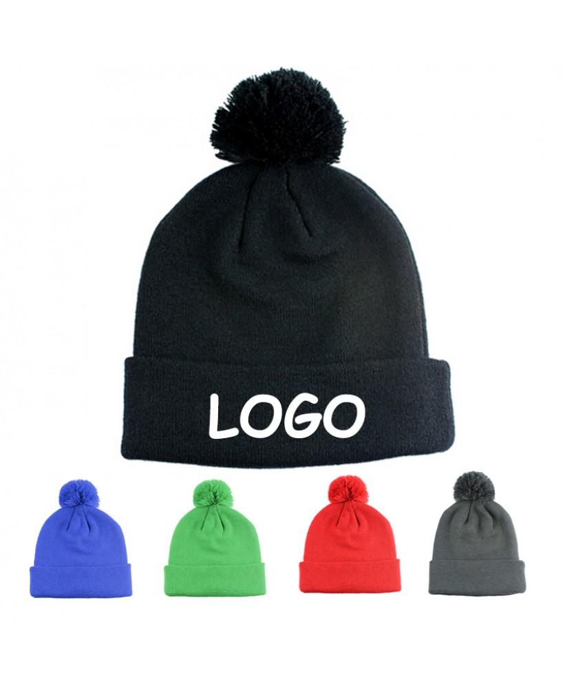 Cuff Knitted POM Beanie 